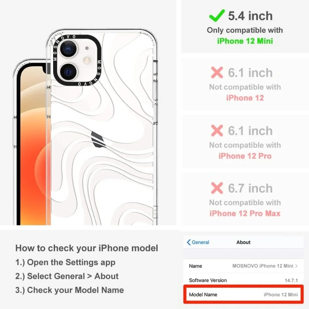 ✨4 /$15✨ MOSNOVO iPhone 12 Mini Case - TPU+PC Clear Slim Thin Cover white swirl